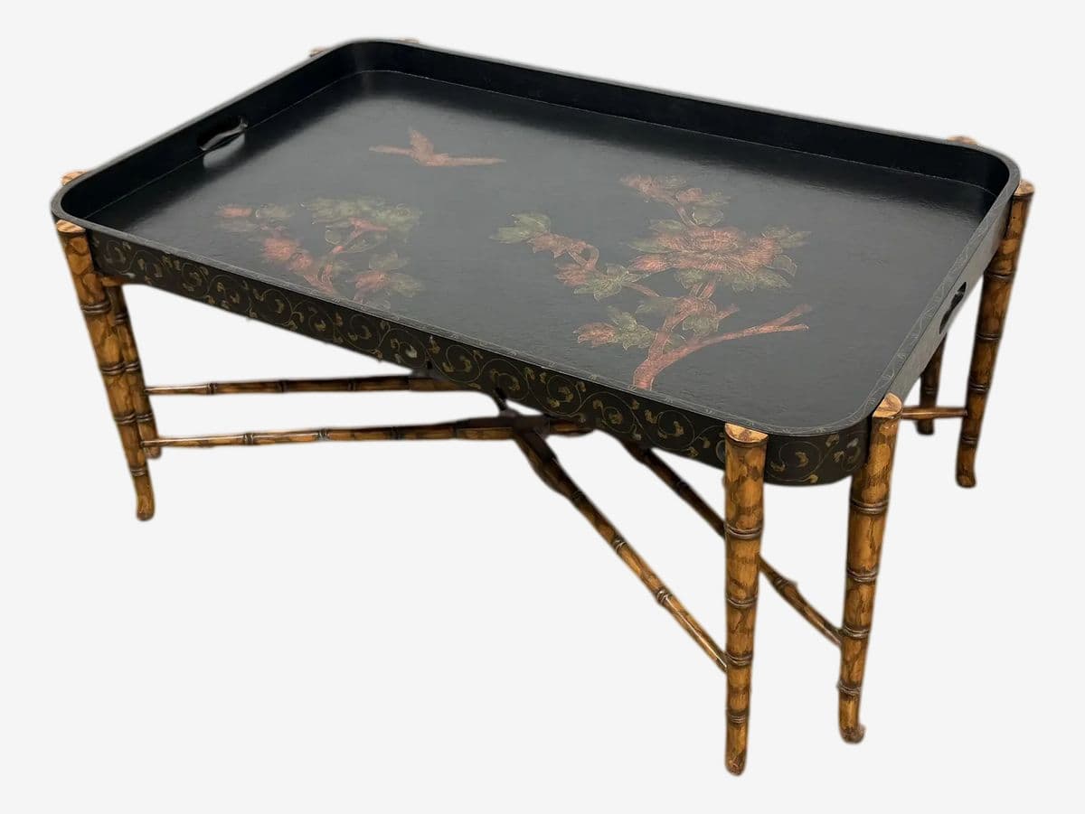 Hollywood Regency Bamboo With Lacquer Tray Table - Image 1