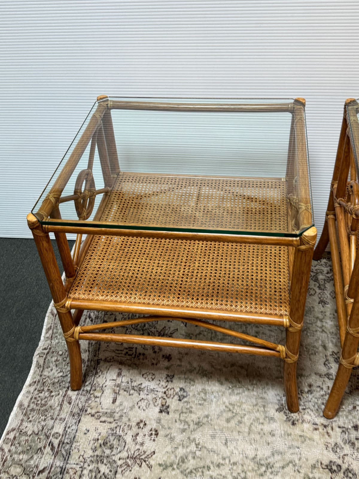 McGuire Furniture Rattan Target Design Side Tables, Pair - Thumbnail 10