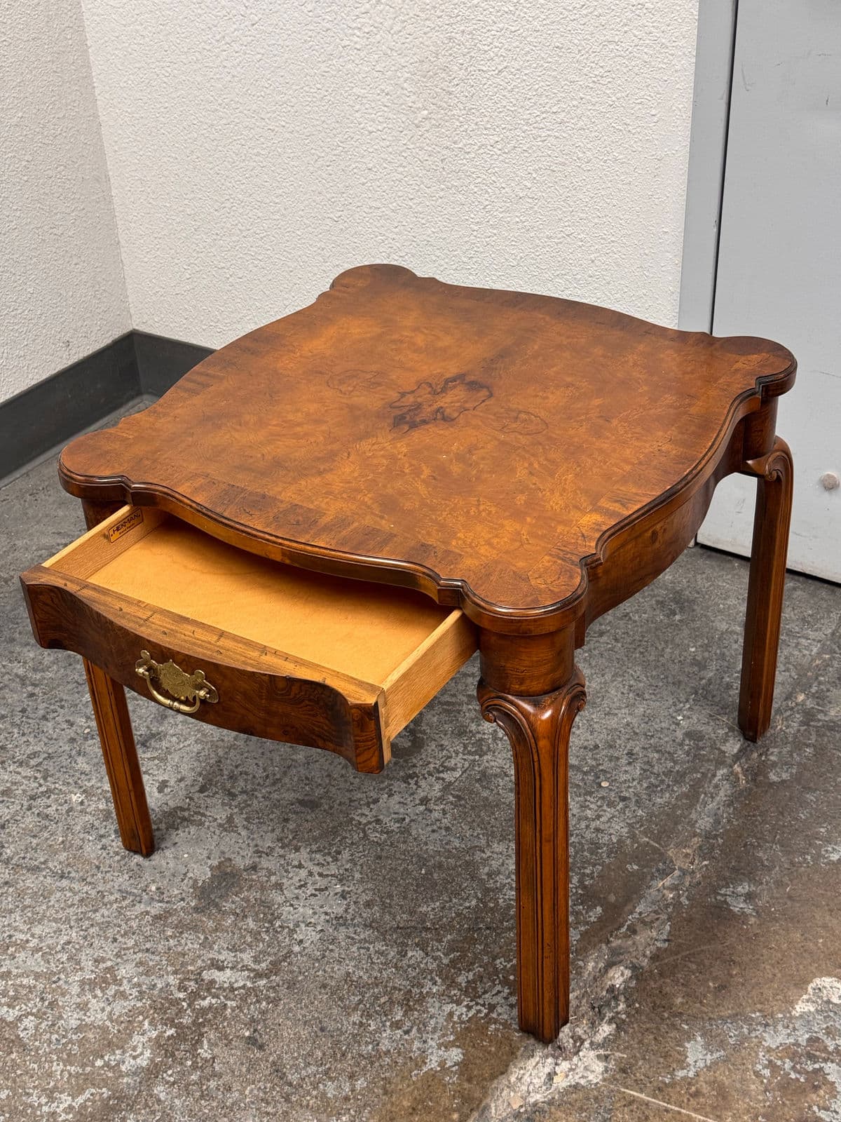 French Provincial Revival Style Side Table + Brass Pull Drawer by Hekman - Thumbnail 9