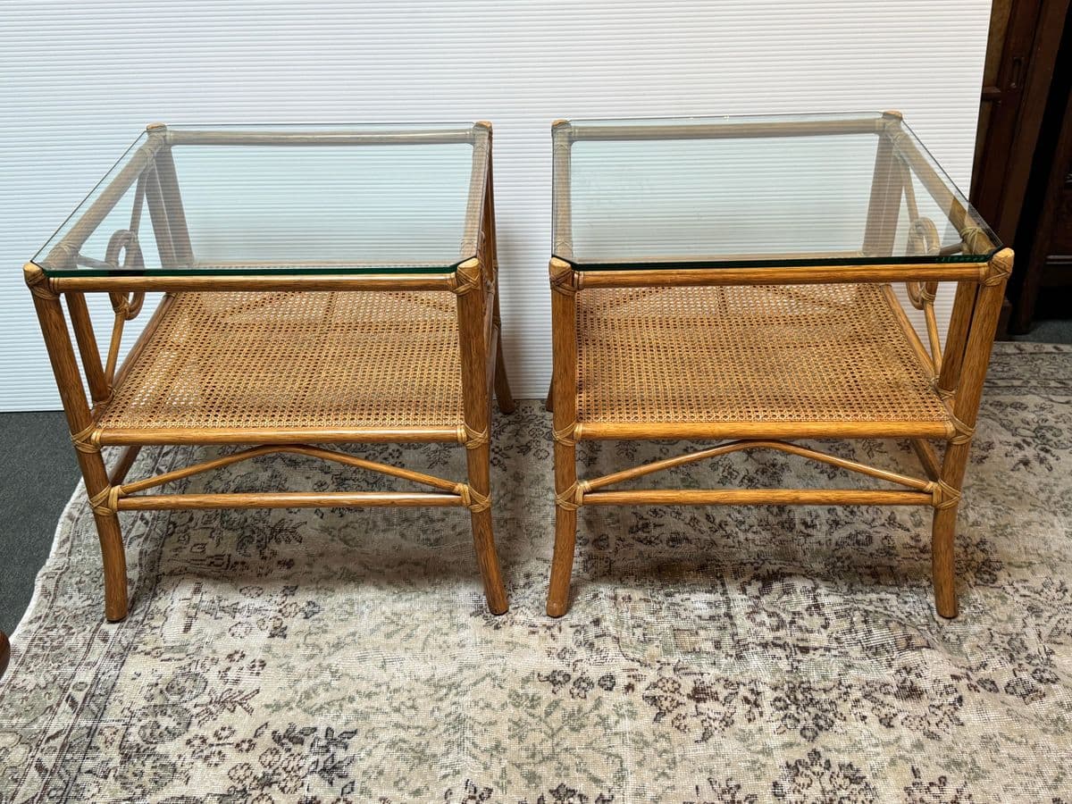 McGuire Furniture Rattan Target Design Side Tables, Pair - Thumbnail 9