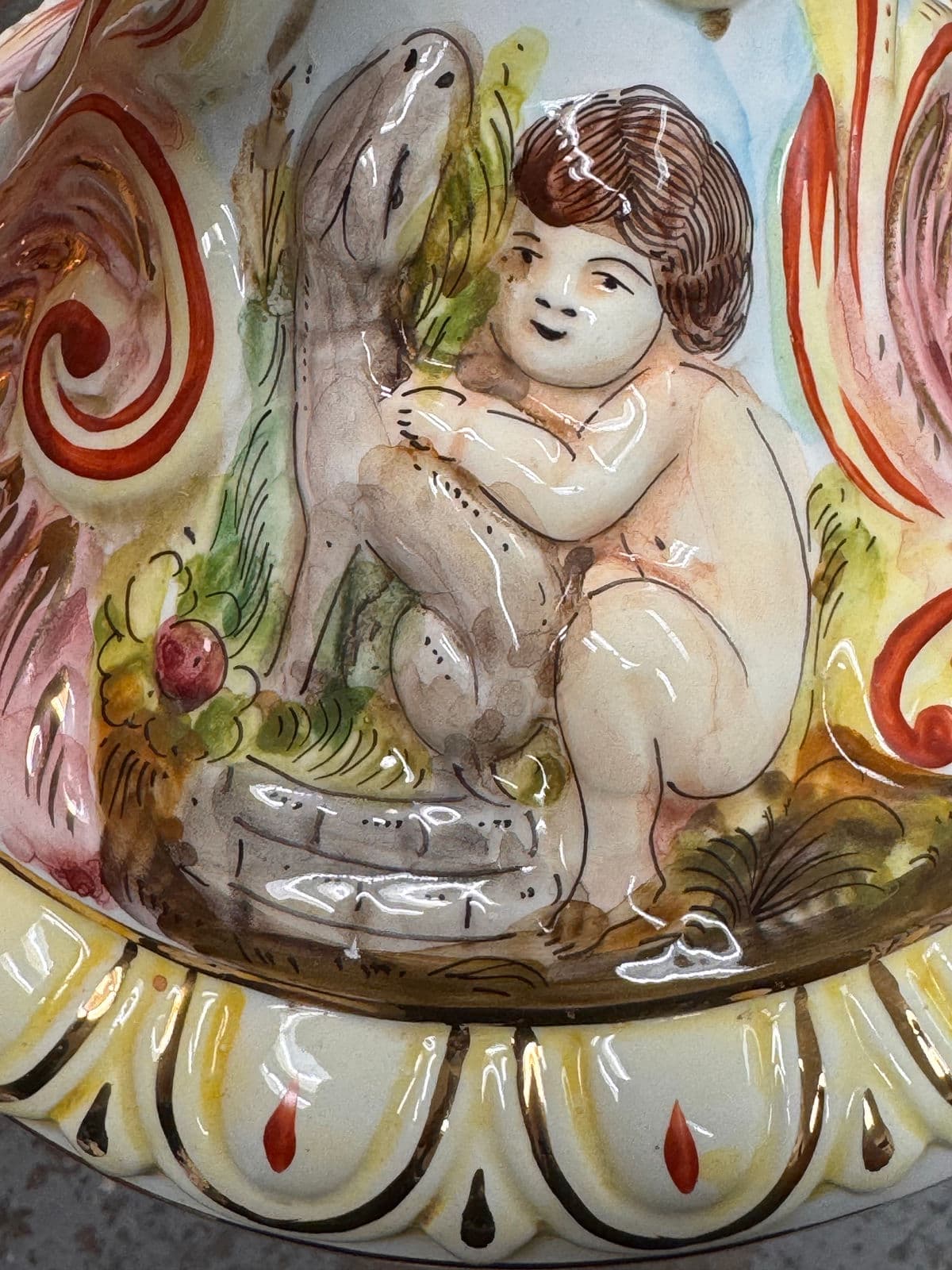 Capodimonte Italian Hand Painted Porcelain Urn - Thumbnail 10