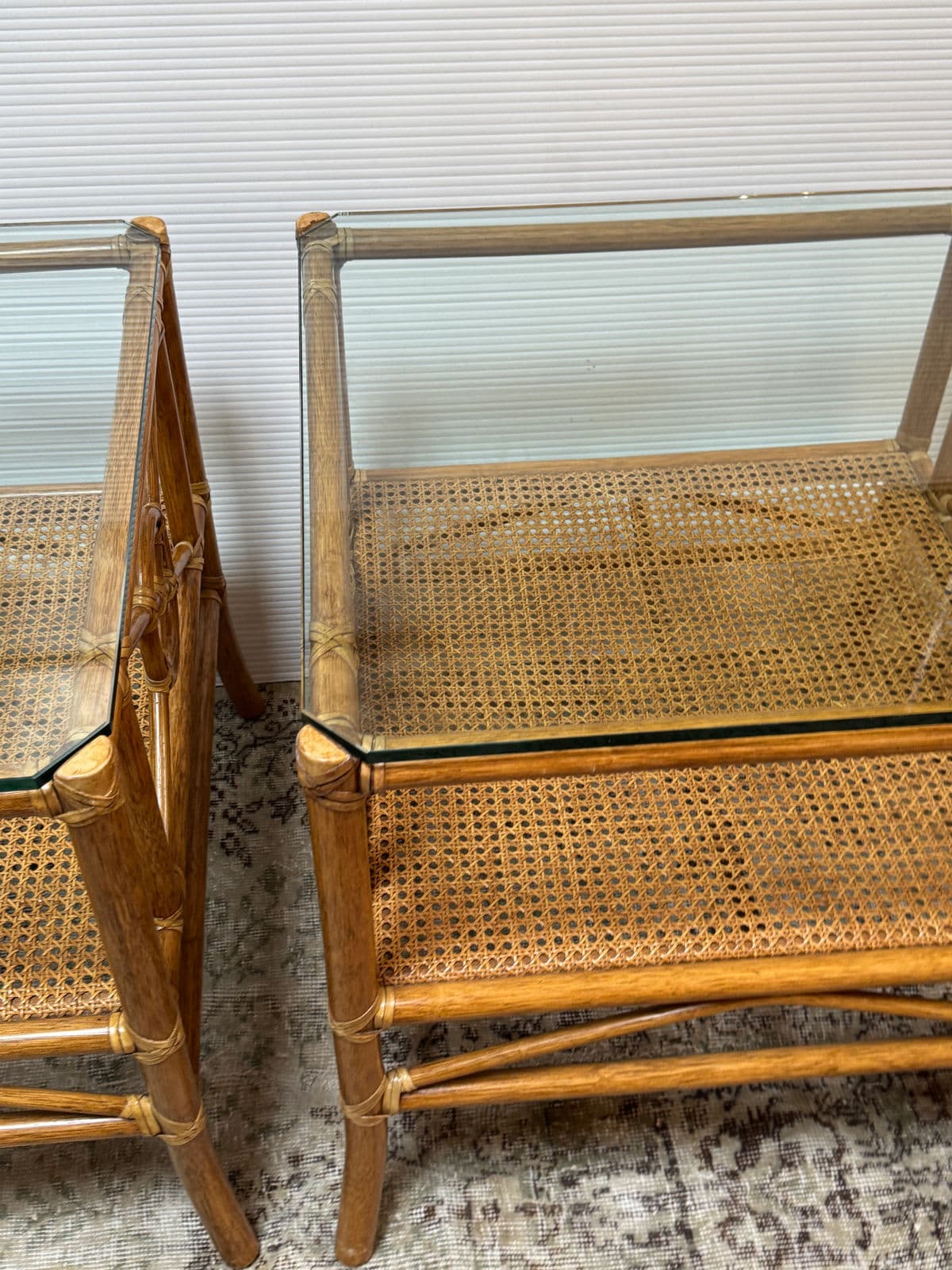 McGuire Furniture Rattan Target Design Side Tables, Pair - Thumbnail 12