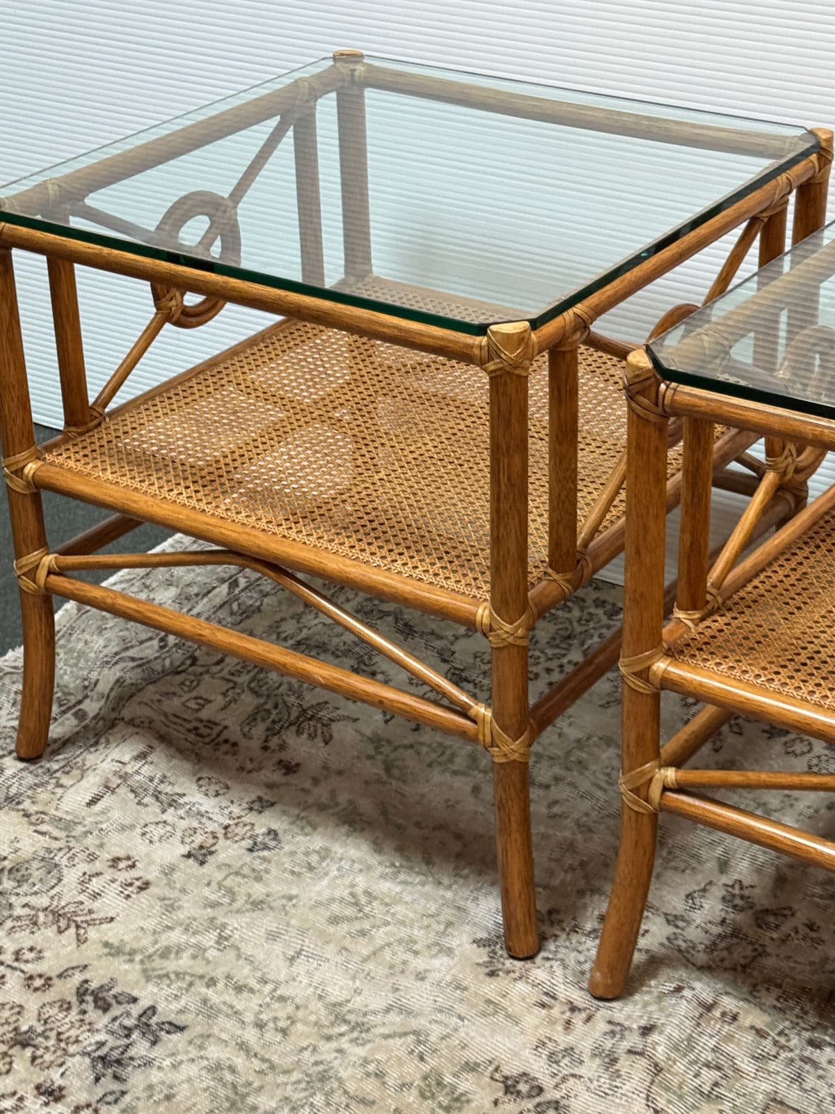 McGuire Furniture Rattan Target Design Side Tables, Pair - Thumbnail 13