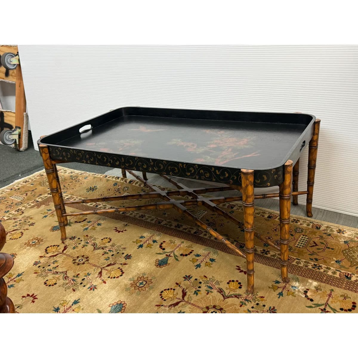Hollywood Regency Bamboo With Lacquer Tray Table - Thumbnail 3