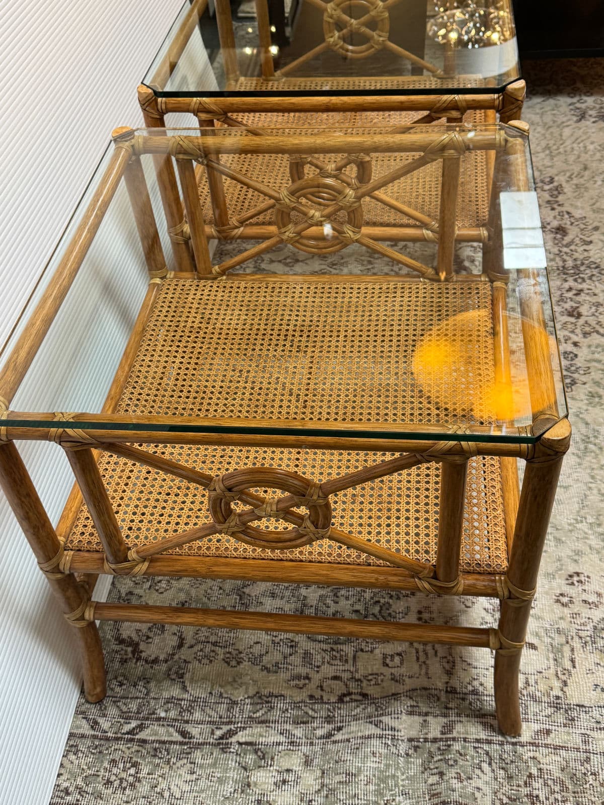 McGuire Furniture Rattan Target Design Side Tables, Pair - Thumbnail 6