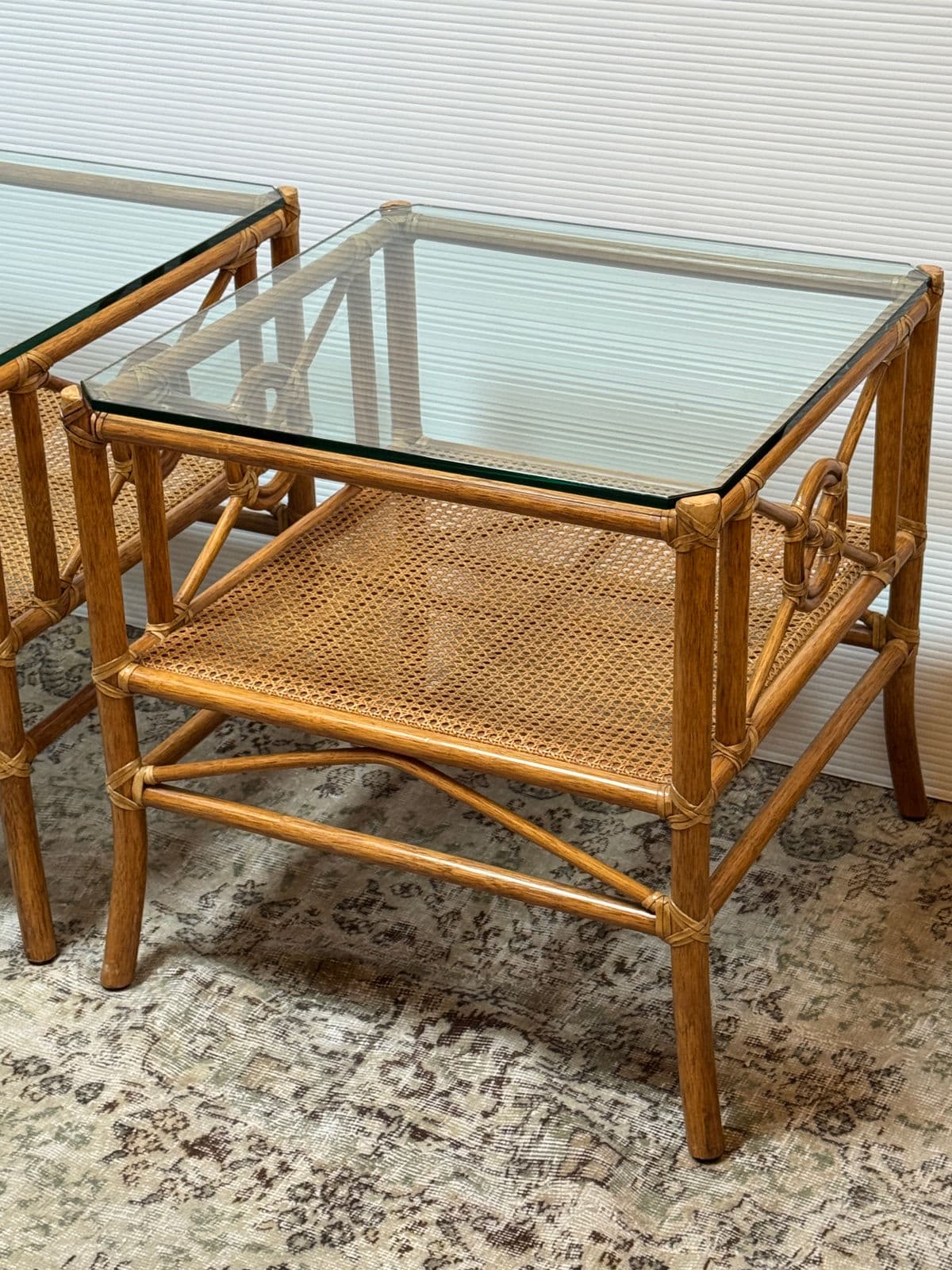 McGuire Furniture Rattan Target Design Side Tables, Pair - Thumbnail 3