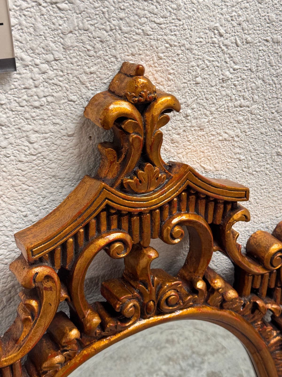 Mexican Rococo Revival Oval Gold Finish Wall Mirror, Late 20th Century - Thumbnail 4