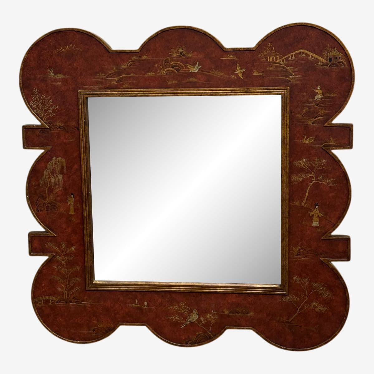 Chinoiserie Lacquer Wall Mirror, Late 20th Century - Image 1
