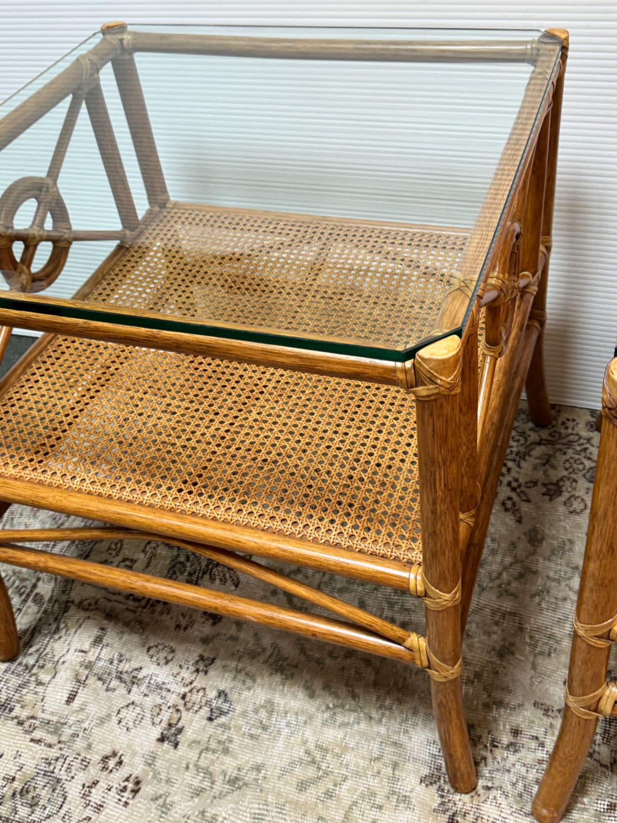 McGuire Furniture Rattan Target Design Side Tables, Pair - Thumbnail 7