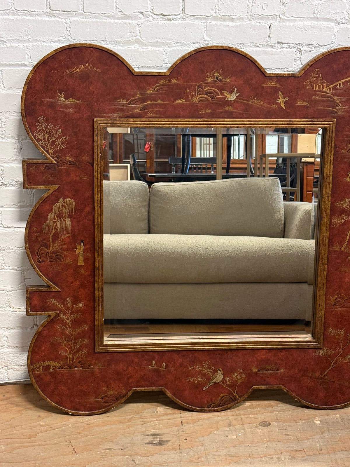 Chinoiserie Lacquer Wall Mirror, Late 20th Century - Thumbnail 6