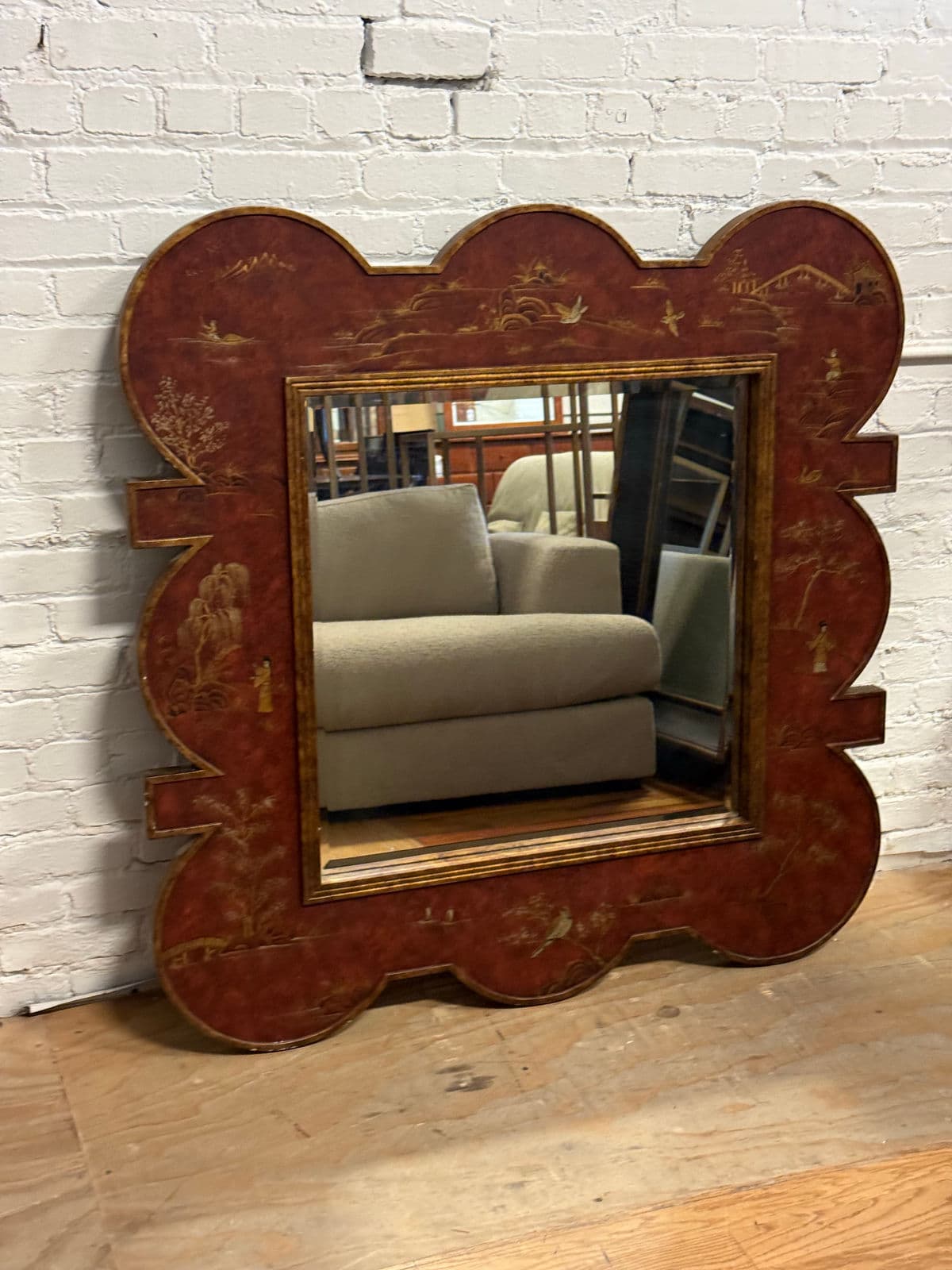 Chinoiserie Lacquer Wall Mirror, Late 20th Century - Thumbnail 11