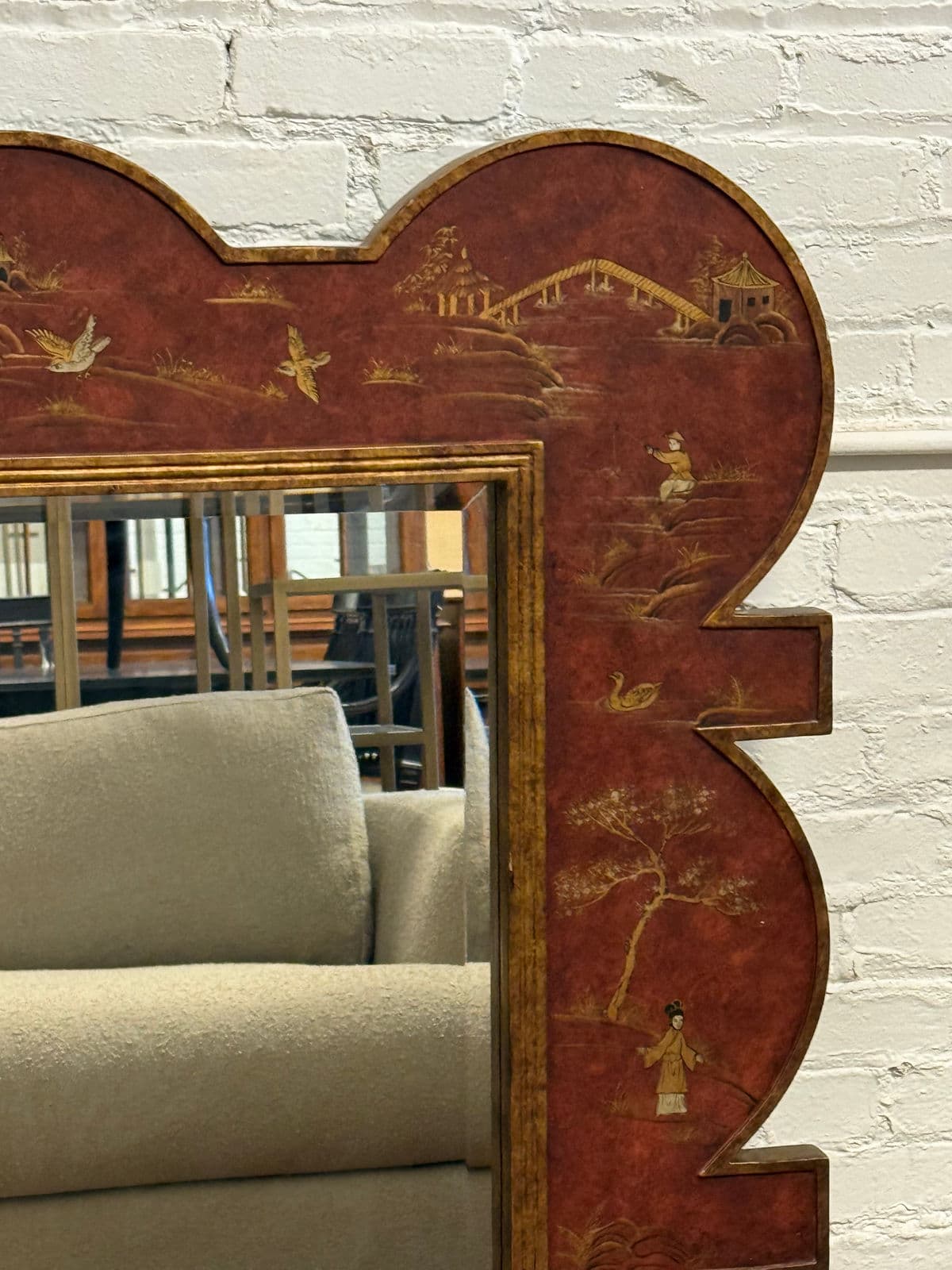 Chinoiserie Lacquer Wall Mirror, Late 20th Century - Thumbnail 3