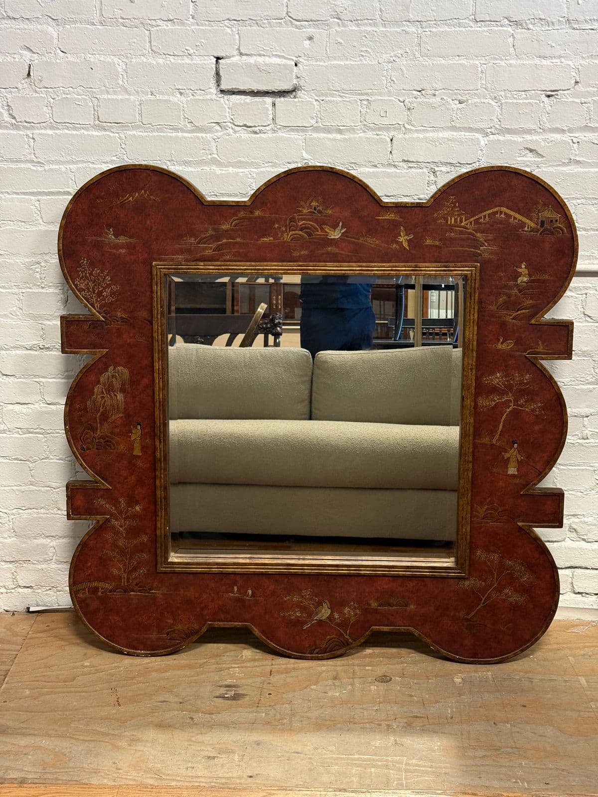 Chinoiserie Lacquer Wall Mirror, Late 20th Century - Thumbnail 13