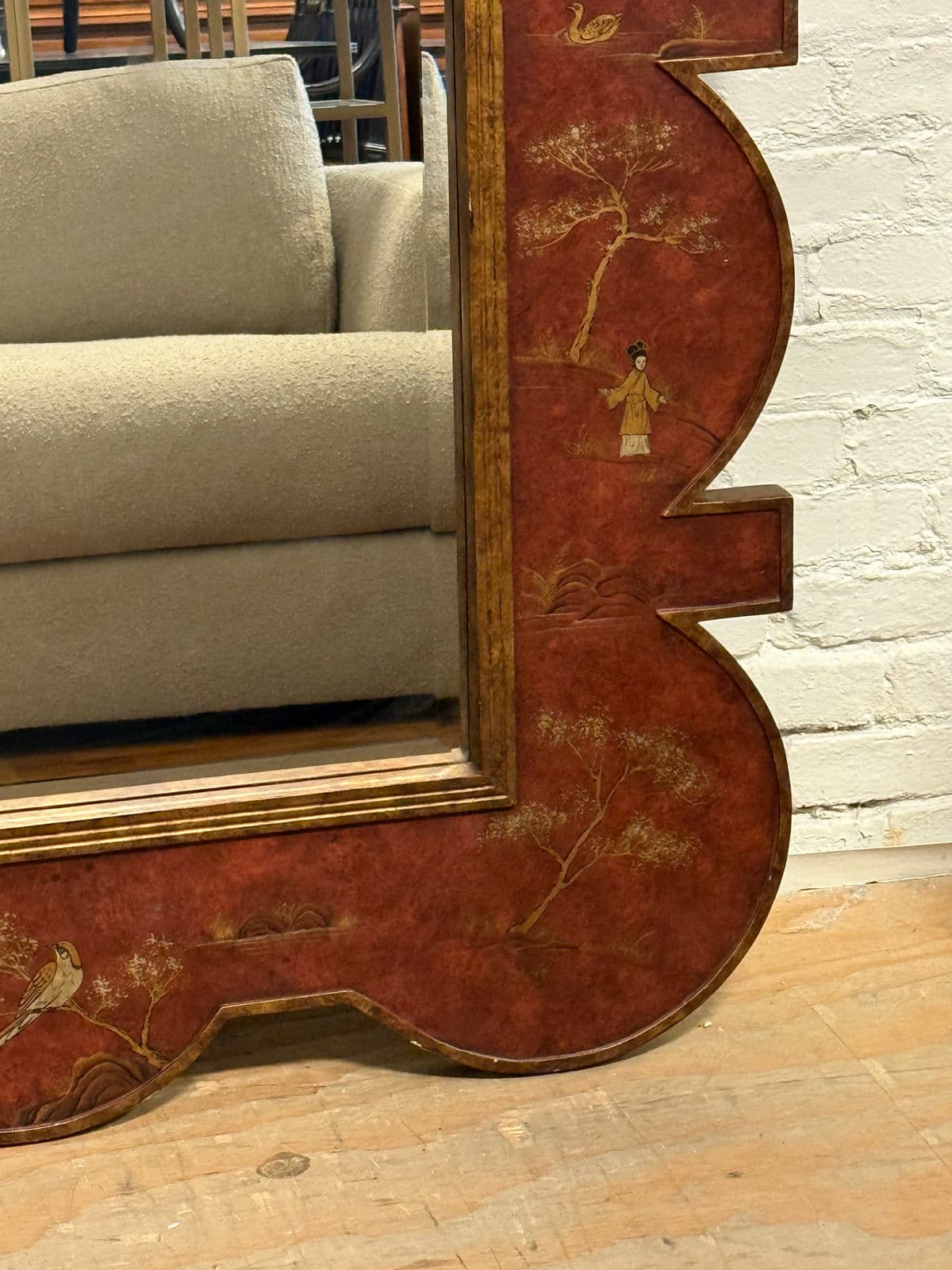 Chinoiserie Lacquer Wall Mirror, Late 20th Century - Thumbnail 4