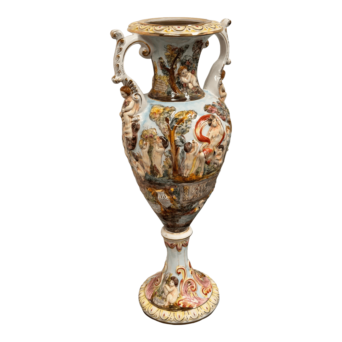 Capodimonte Italian Hand Painted Porcelain Urn - Thumbnail 2