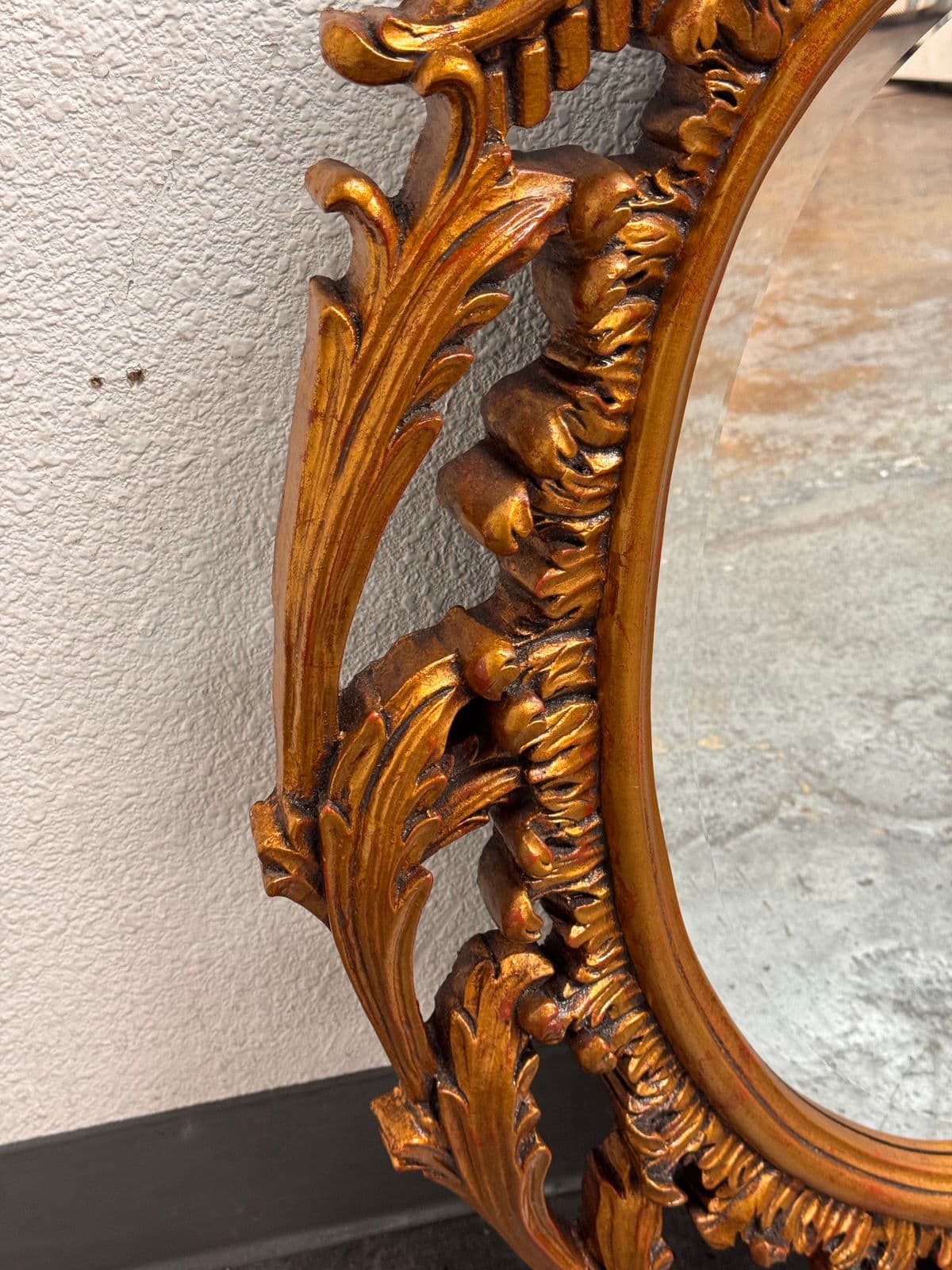 Mexican Rococo Revival Oval Gold Finish Wall Mirror, Late 20th Century - Thumbnail 11