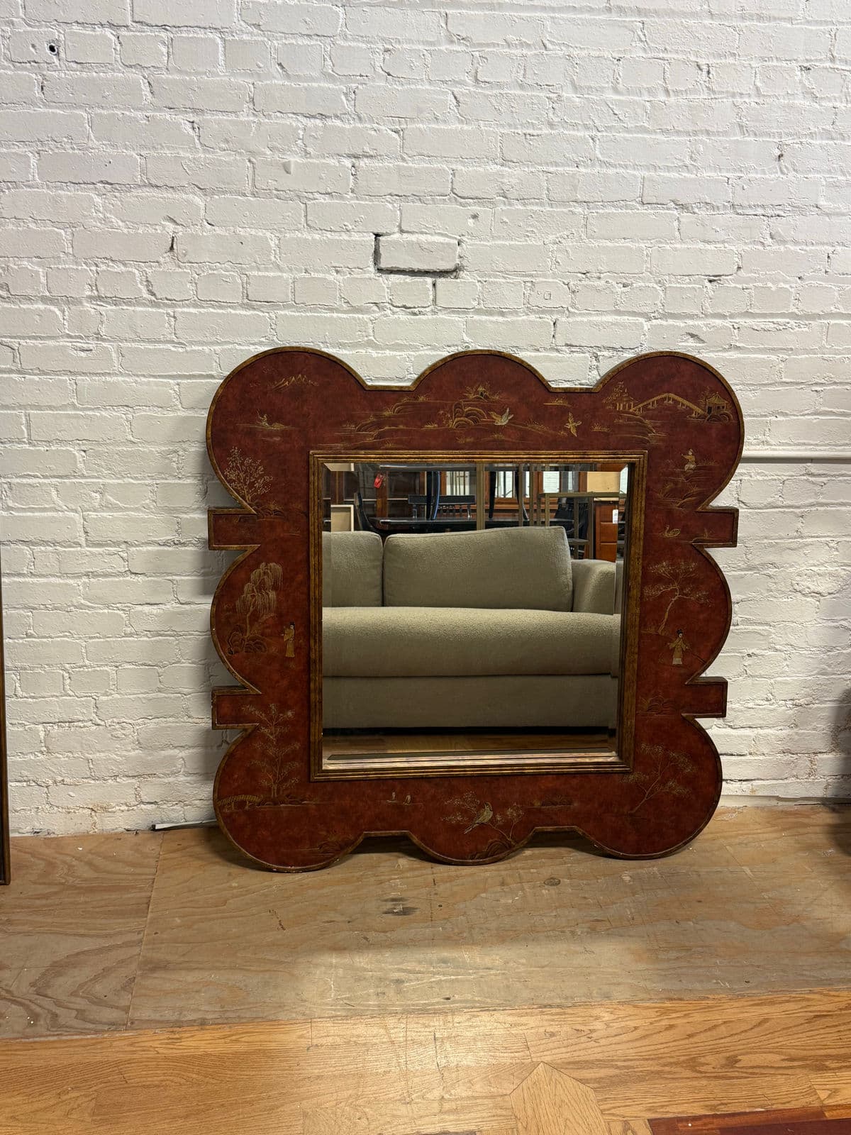 Chinoiserie Lacquer Wall Mirror, Late 20th Century - Thumbnail 8