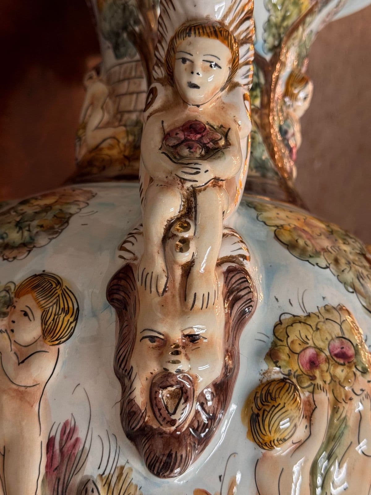 Capodimonte Italian Hand Painted Porcelain Urn - Thumbnail 12