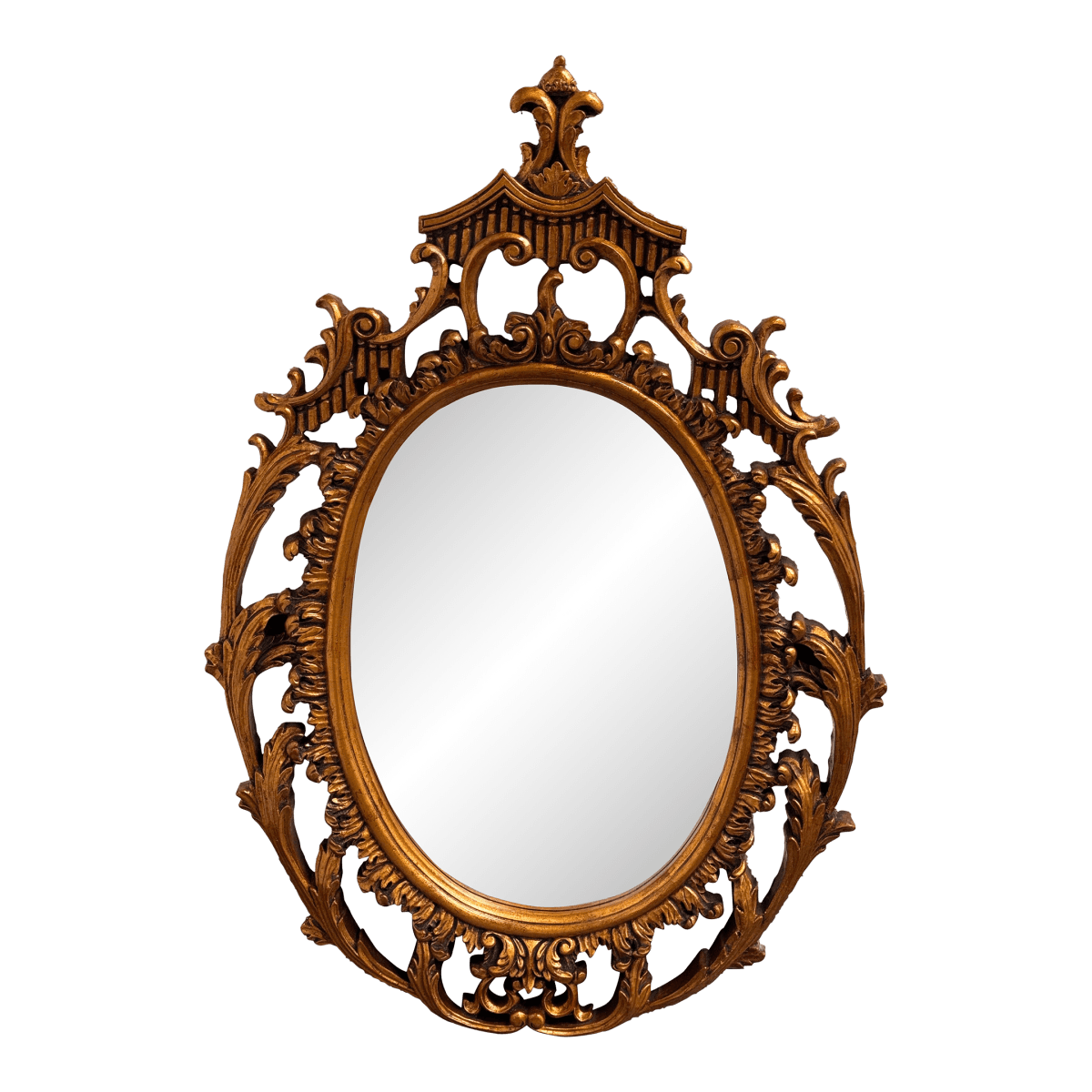 Mexican Rococo Revival Oval Gold Finish Wall Mirror, Late 20th Century - Thumbnail 2