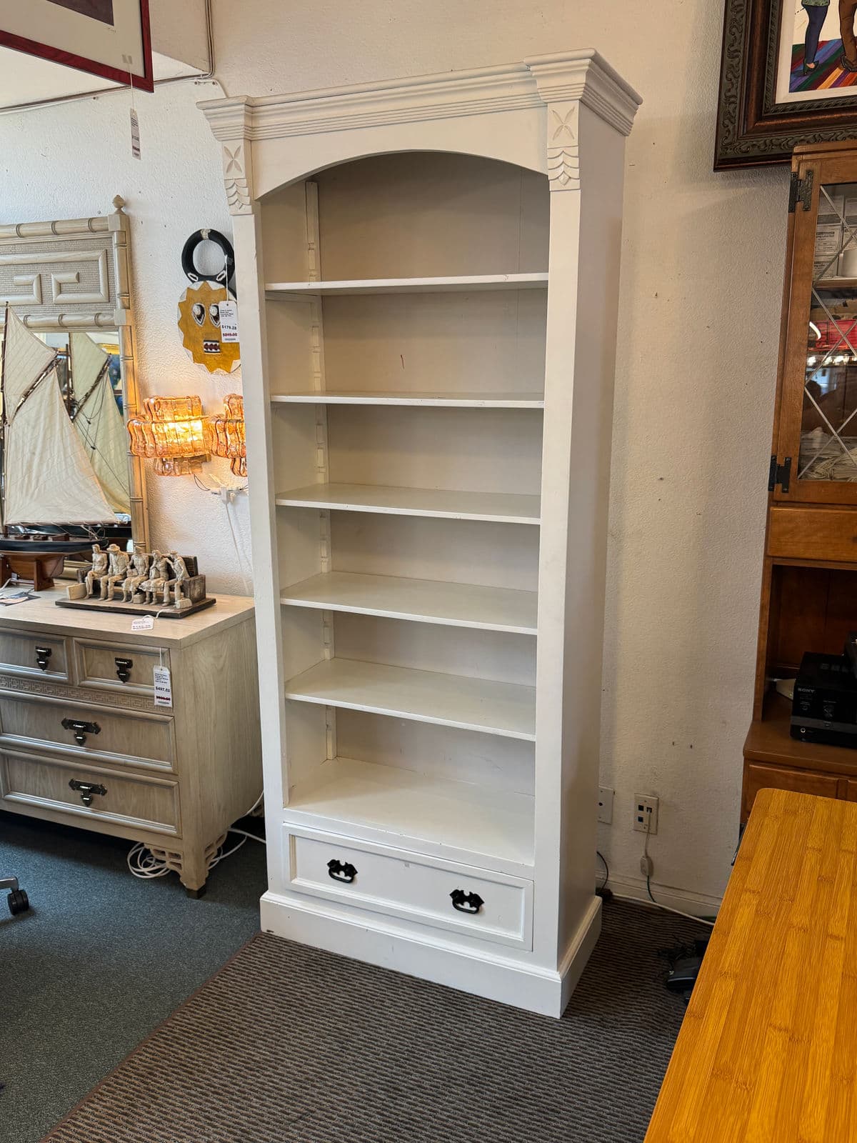 Contemporary Bookshelf With Drawer, White - Thumbnail 6