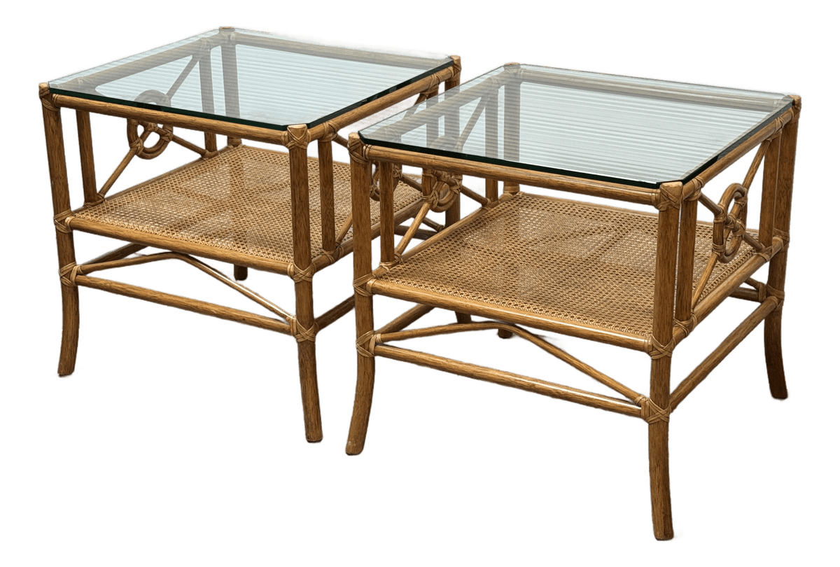 McGuire Furniture Rattan Target Design Side Tables, Pair - Thumbnail 2