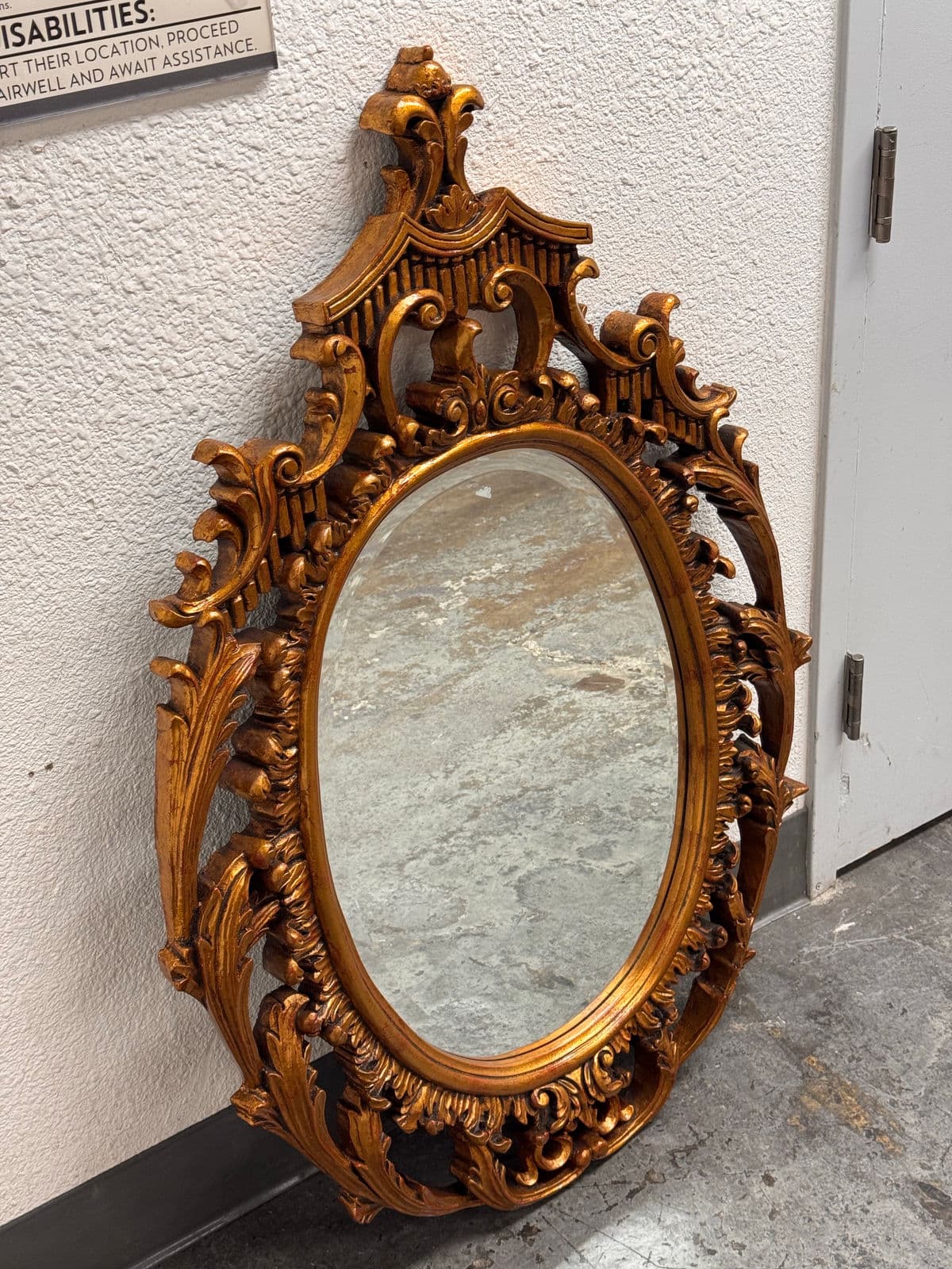 Mexican Rococo Revival Oval Gold Finish Wall Mirror, Late 20th Century - Thumbnail 12