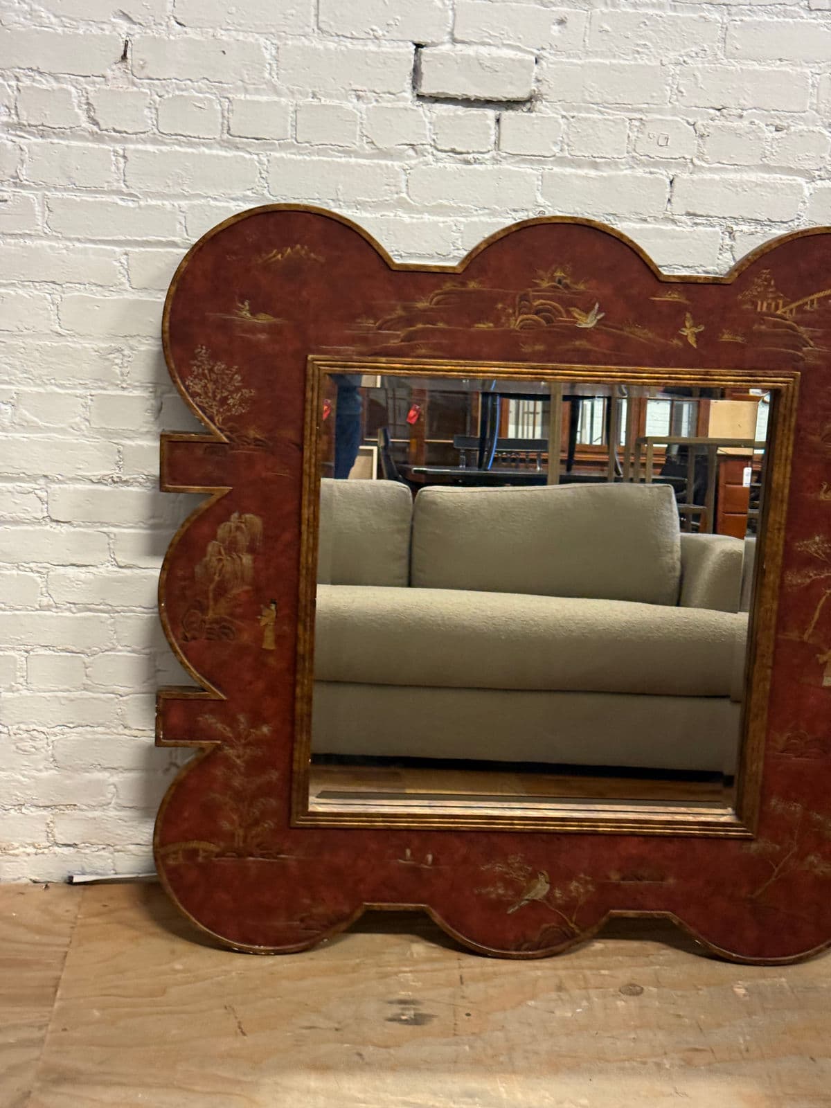 Chinoiserie Lacquer Wall Mirror, Late 20th Century - Thumbnail 12
