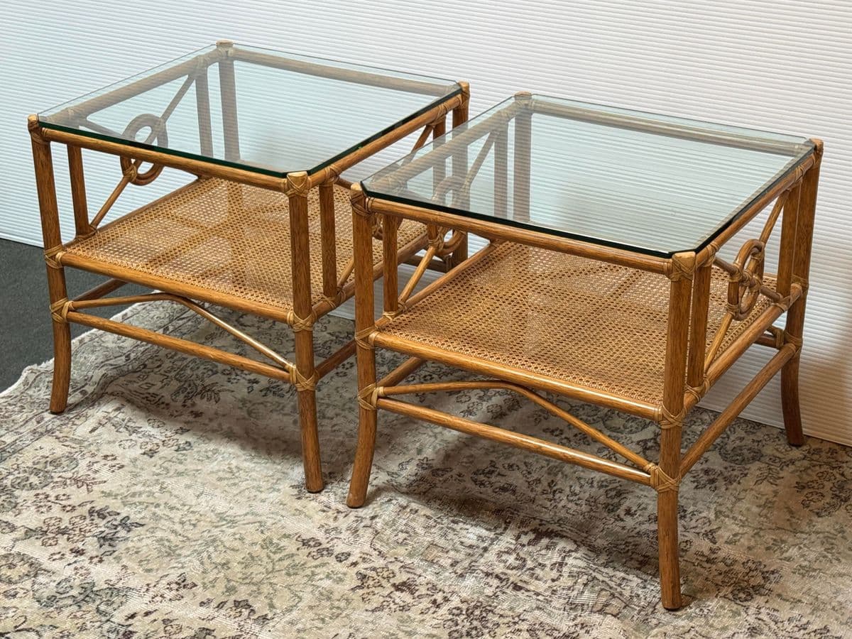 McGuire Furniture Rattan Target Design Side Tables, Pair - Thumbnail 11