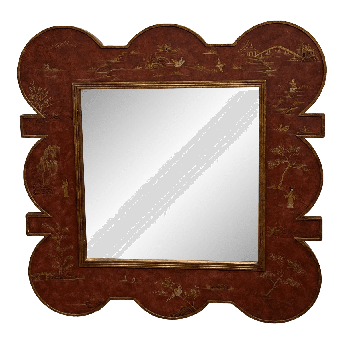 Chinoiserie Lacquer Wall Mirror, Late 20th Century - Thumbnail 2