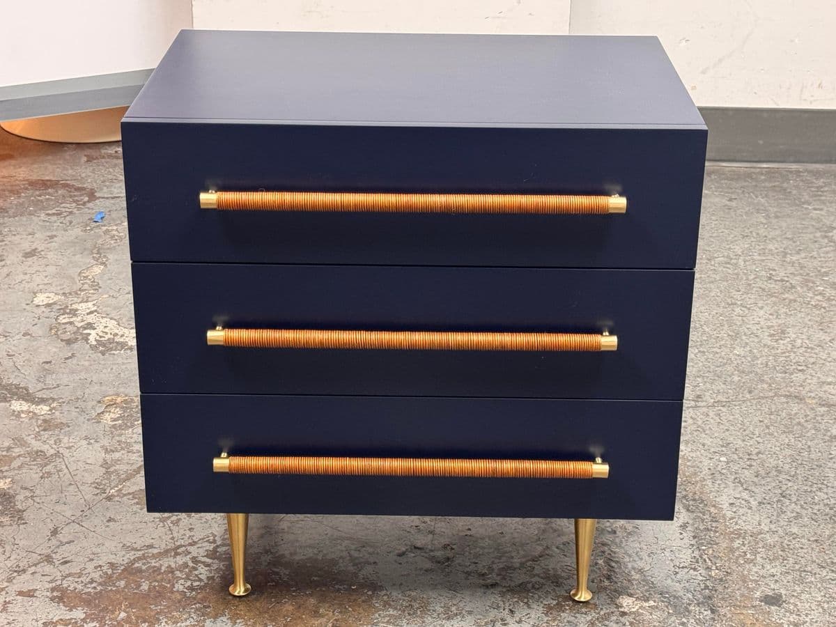 Brownstone Audrey Rattan Handle Navy Nightstand - Thumbnail 4