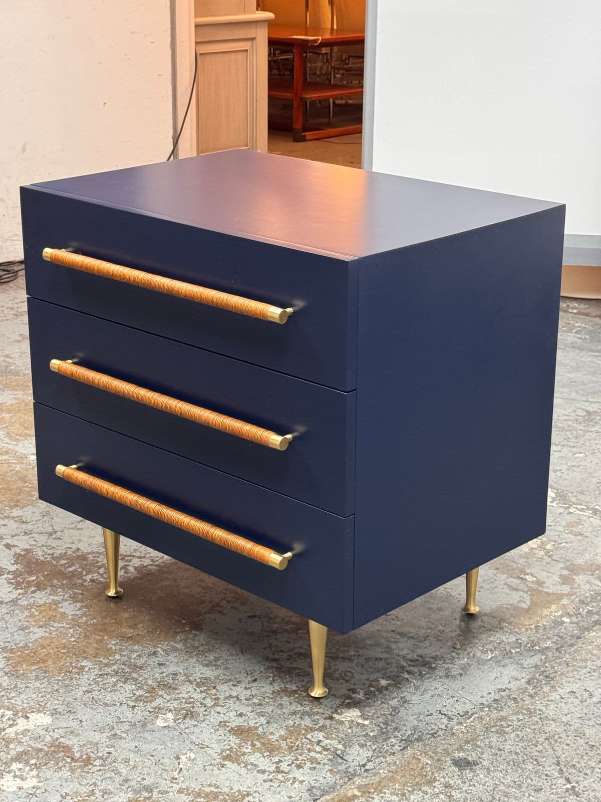 Brownstone Audrey Rattan Handle Navy Nightstand - Thumbnail 3