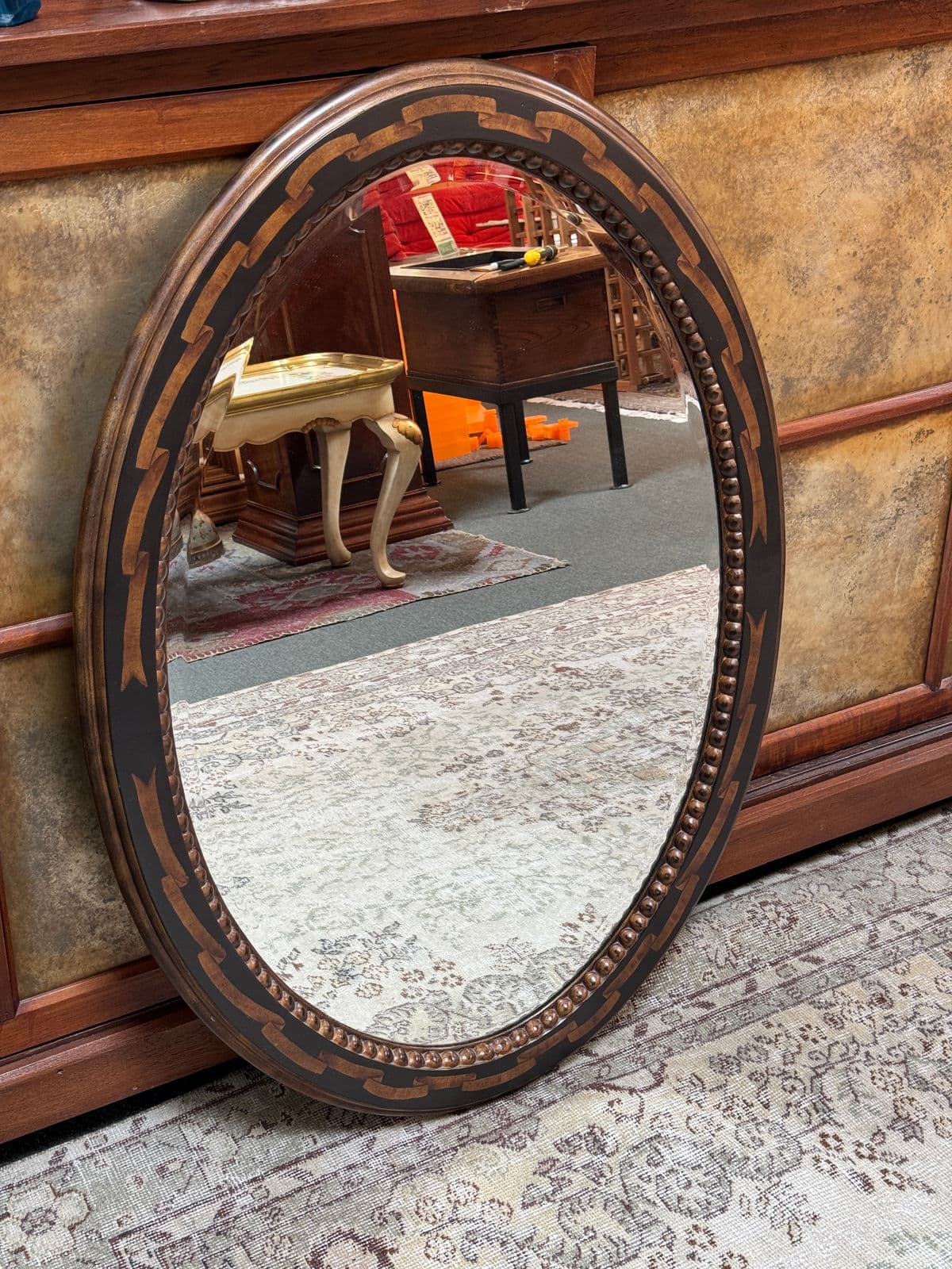 Neoclassical Inlaid Burl Wood Wall Mirror - Thumbnail 3