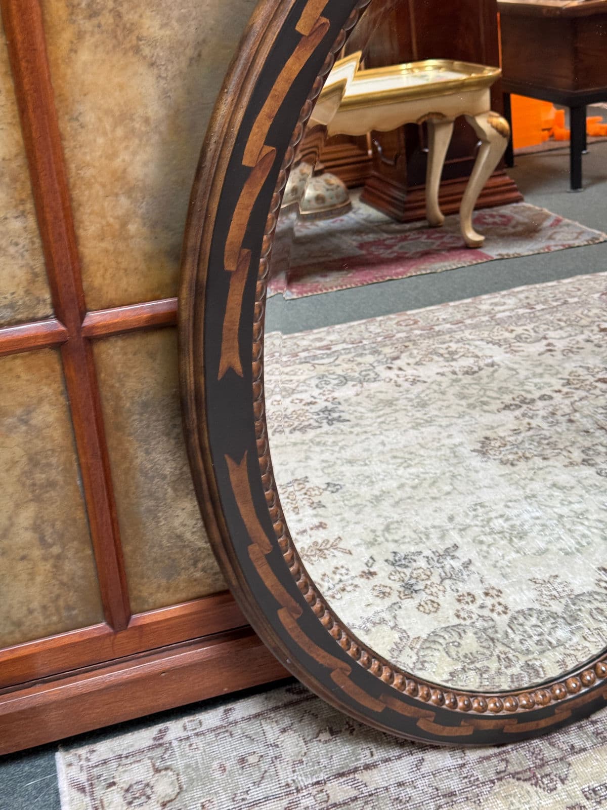 Neoclassical Inlaid Burl Wood Wall Mirror - Thumbnail 8
