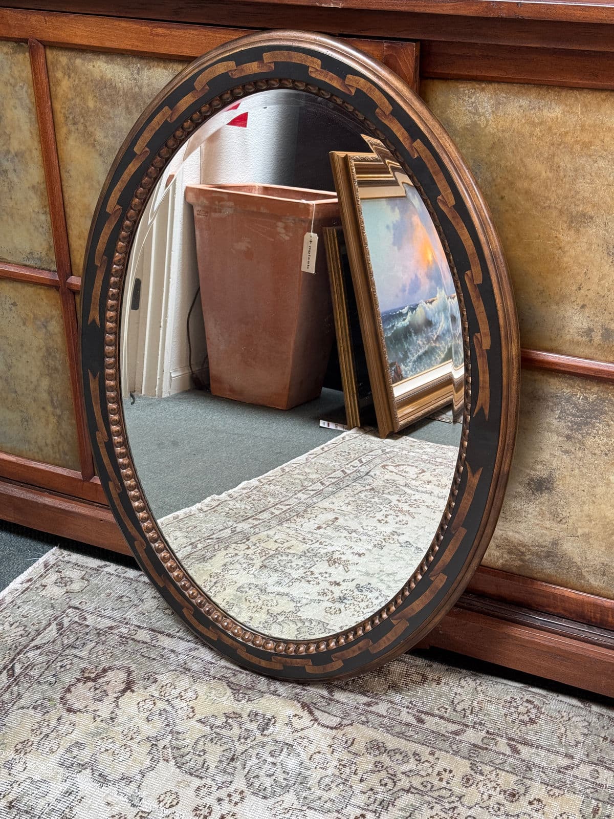 Neoclassical Inlaid Burl Wood Wall Mirror - Thumbnail 5