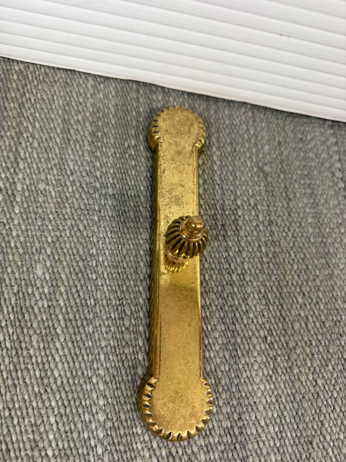 Brass Fireplace Andirons + Front Rail, Vintage, Set of Three - Thumbnail 10