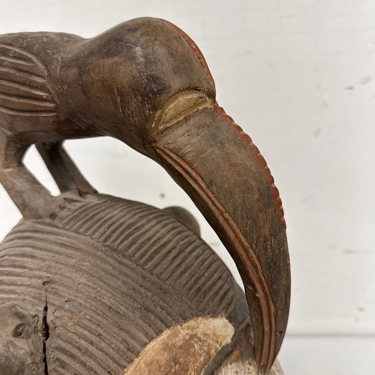 African Yoruba Carved Wood Helmet + Ibis Bird Sculpture - Thumbnail 10