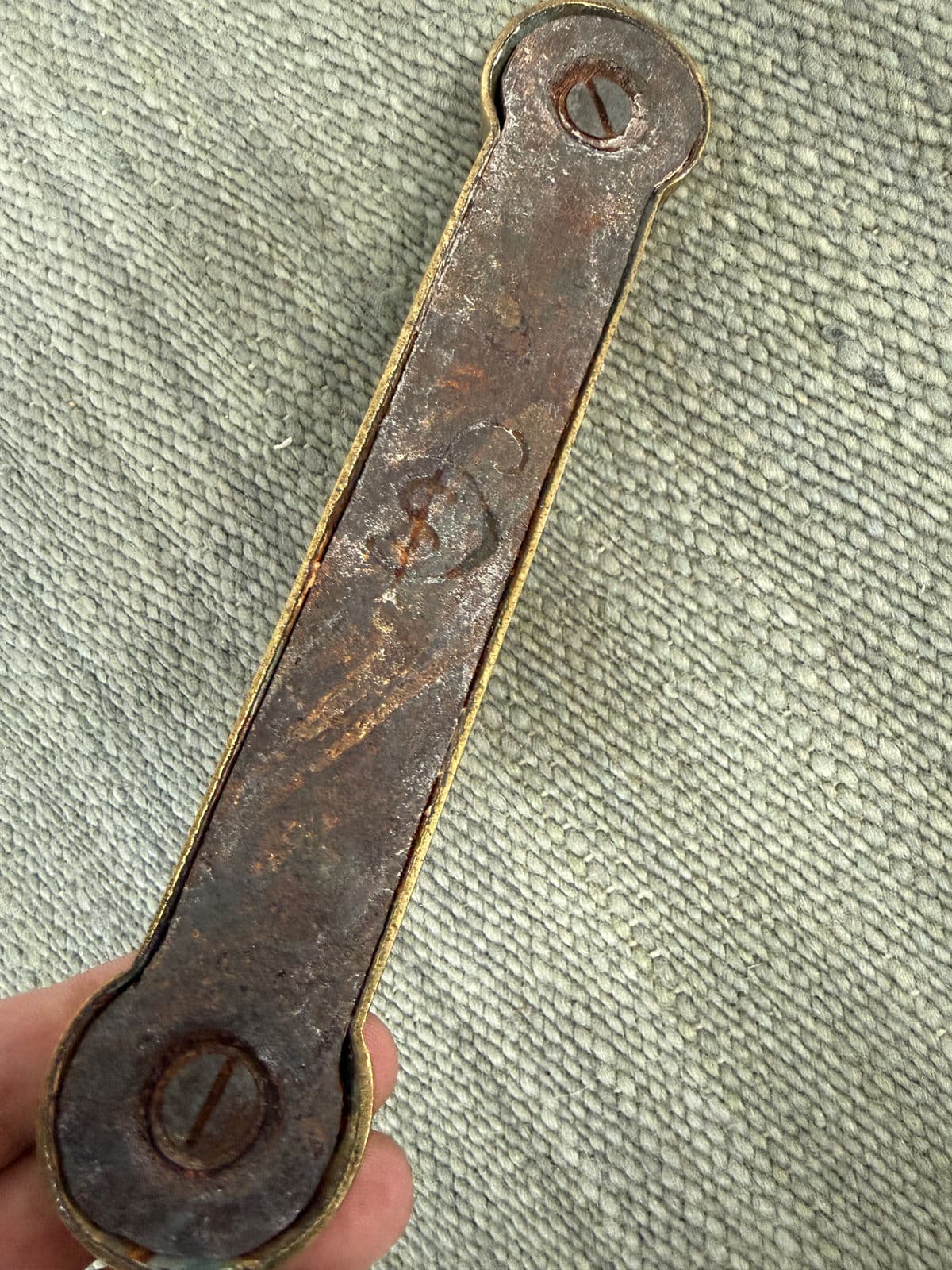 Brass Fireplace Andirons + Front Rail, Vintage, Set of Three - Thumbnail 8