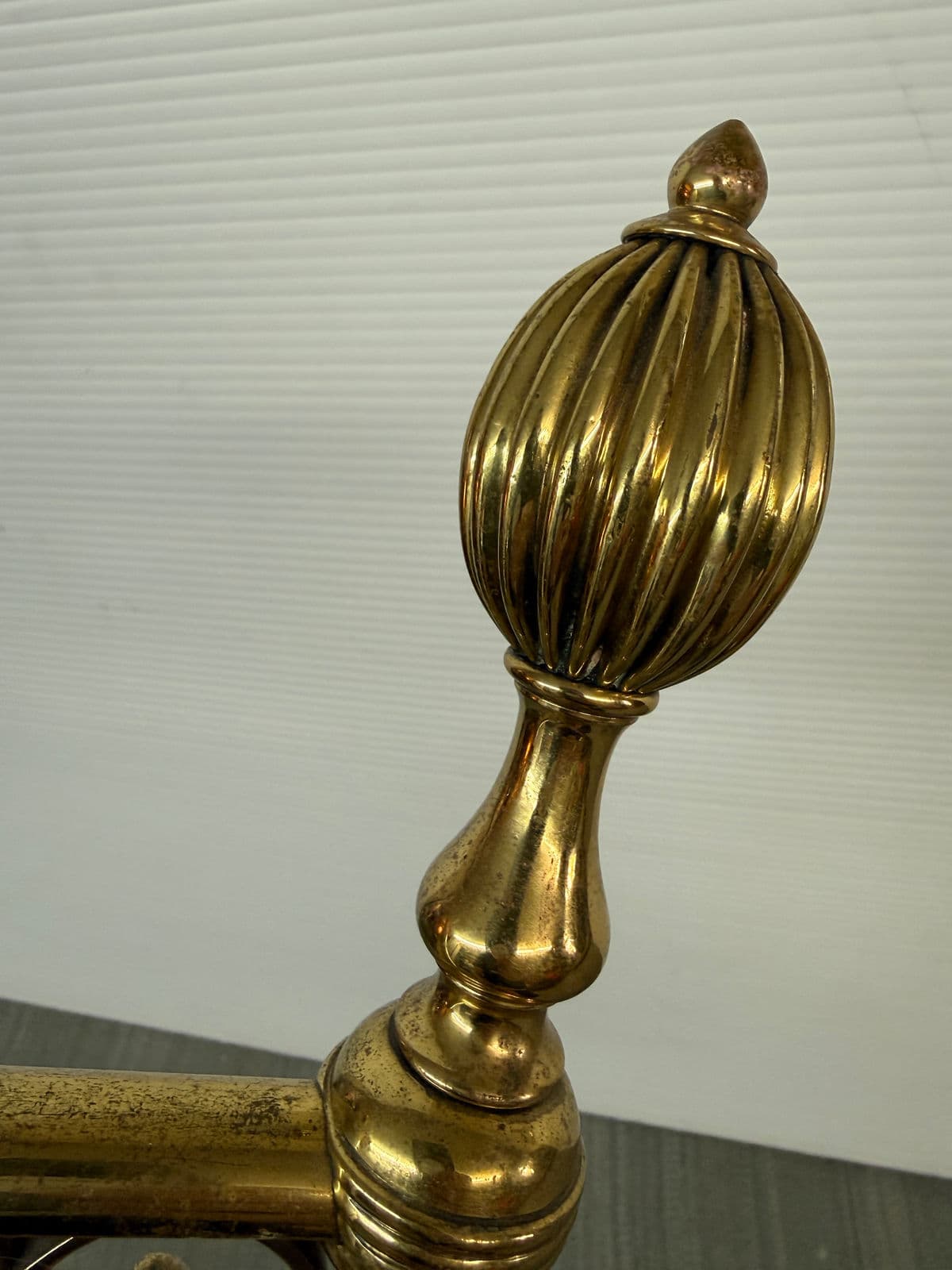 Brass Fireplace Andirons + Front Rail, Vintage, Set of Three - Thumbnail 12