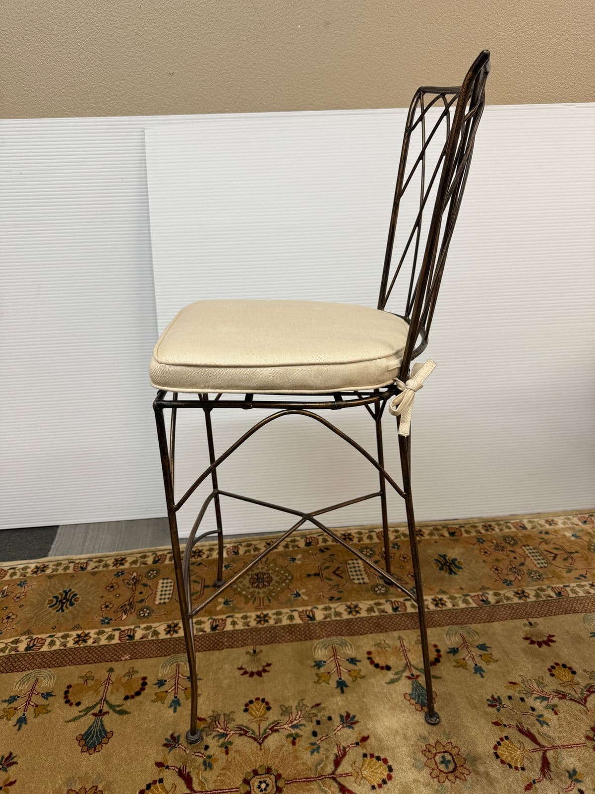 Wrought Iron Bar Stools With Cushions, Set of Three - Thumbnail 5