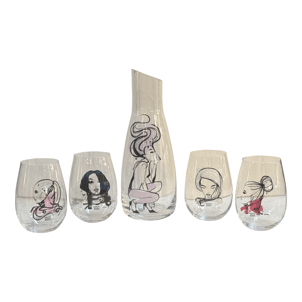 Sara Woodrow for Kosta Boda “All About You” Decanter + Glassware, Set of Five - Thumbnail 2