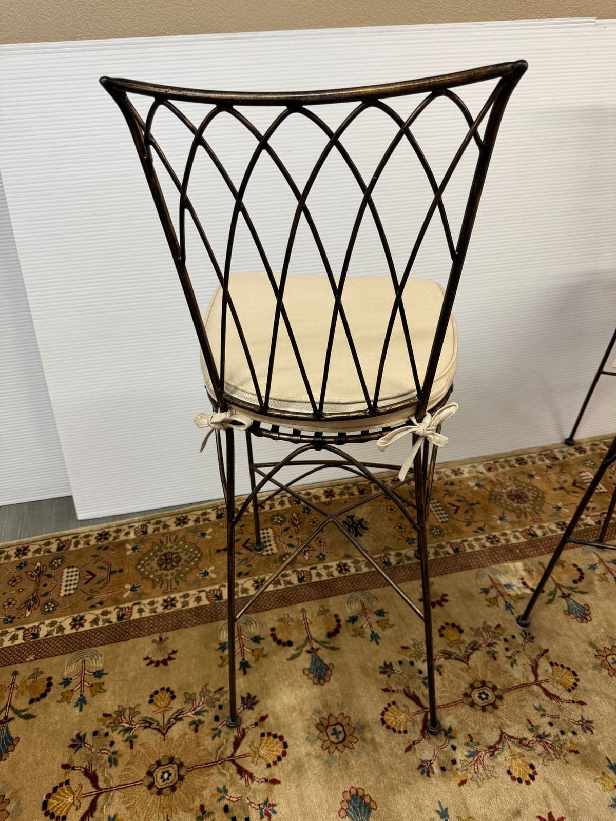 Wrought Iron Bar Stools With Cushions, Set of Three - Thumbnail 6