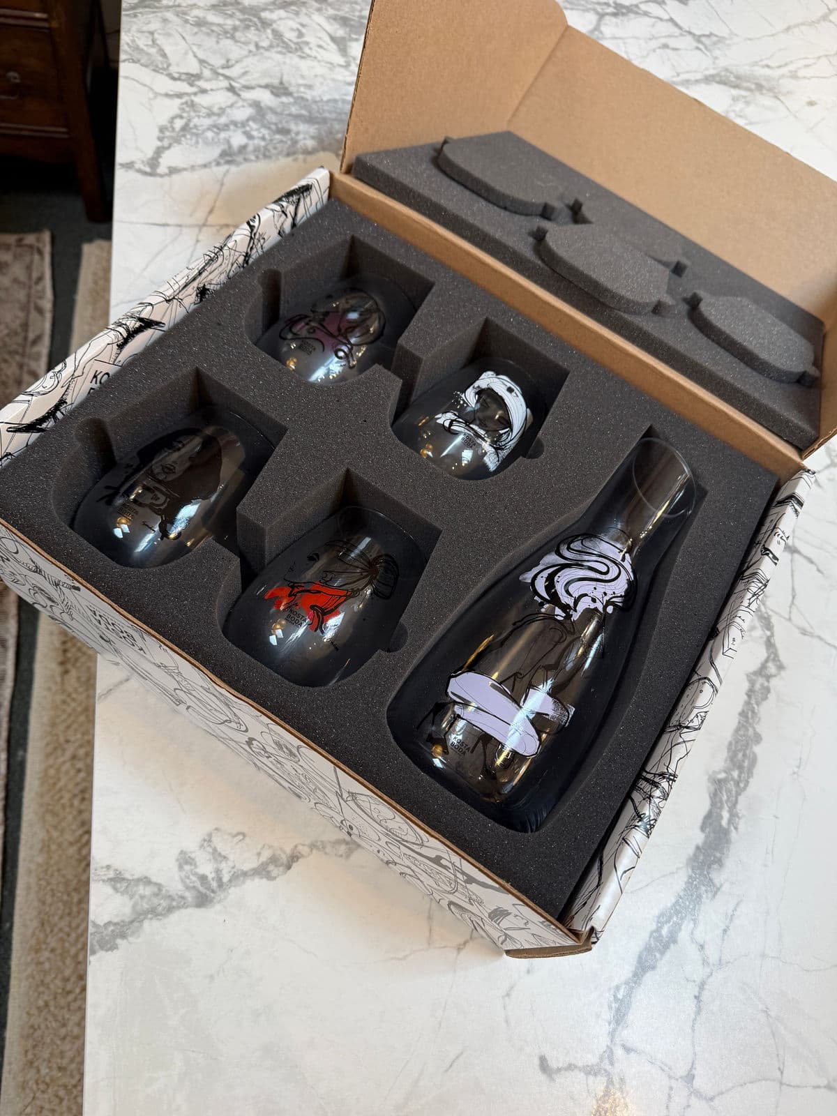 Sara Woodrow for Kosta Boda “All About You” Decanter + Glassware, Set of Five - Thumbnail 4