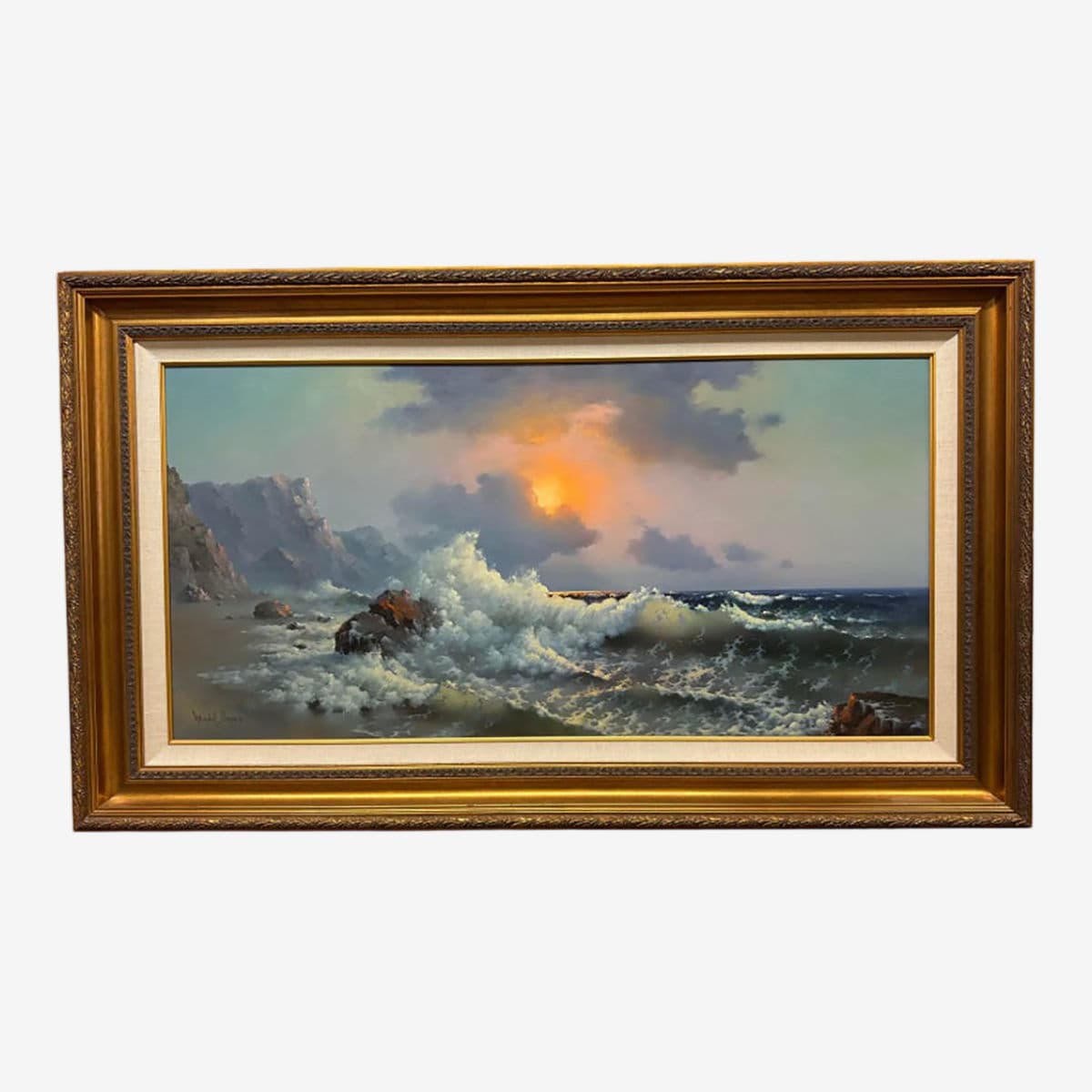 Wendell Brown's 'Surf's Up' Oil Painting, Framed - Image 1
