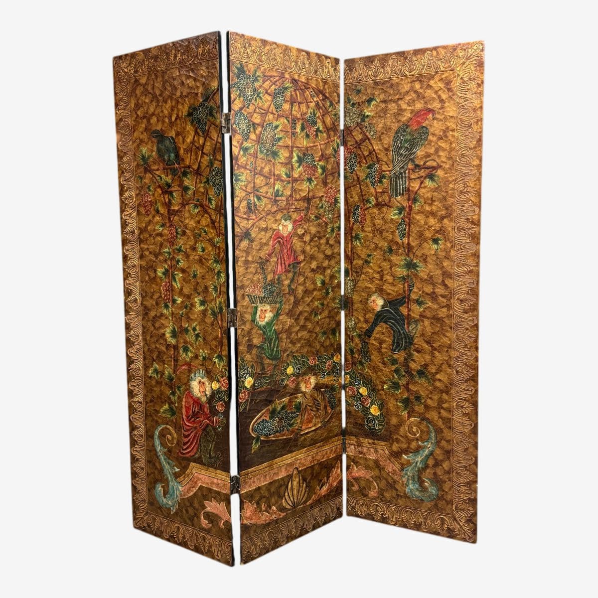 Chinoiserie Hand Painted Triple Panel Room Divider - Image 1