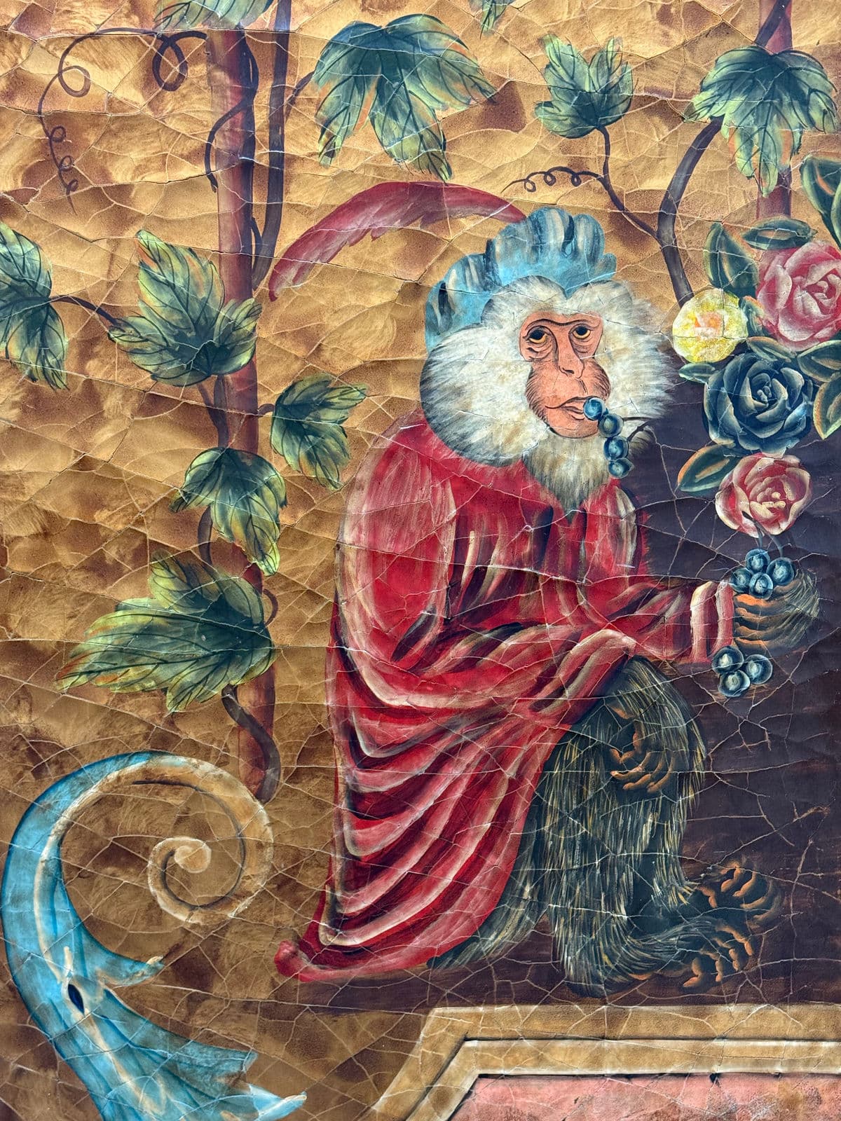 Chinoiserie Hand Painted Triple Panel Room Divider - Thumbnail 9