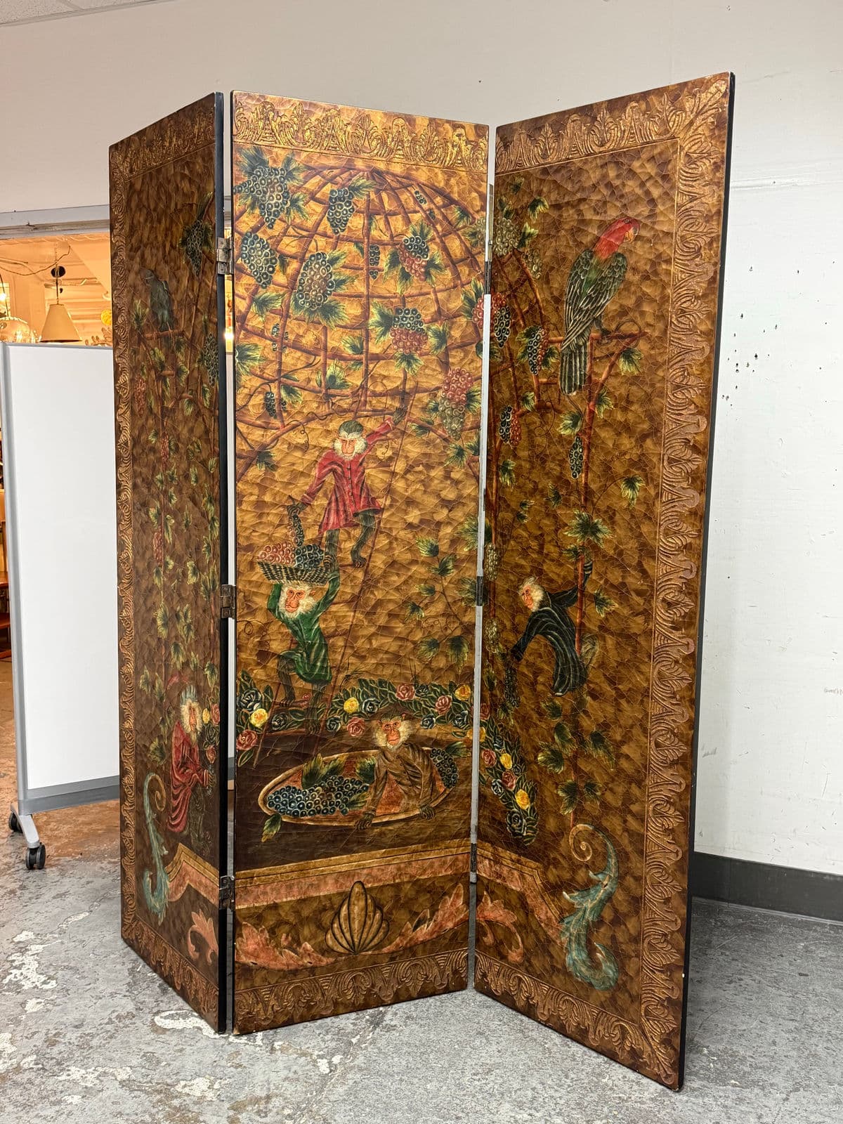 Chinoiserie Hand Painted Triple Panel Room Divider - Thumbnail 10