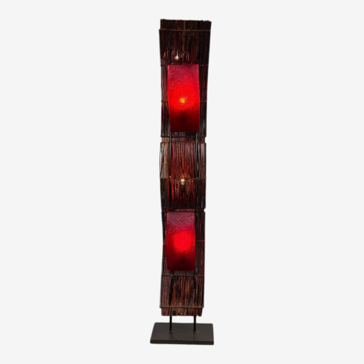 Sculptural Red Bamboo + Red Lights Floor Lamp - Image 1