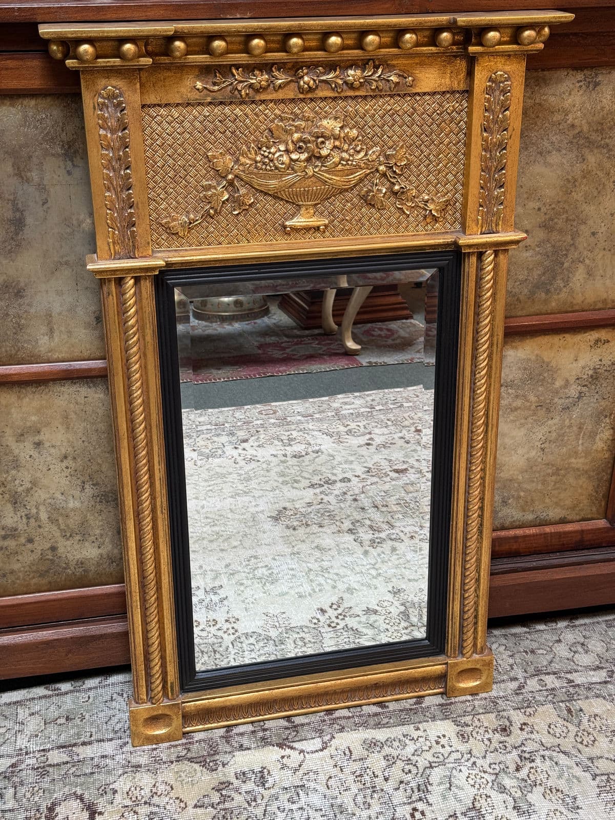 Federal Style Gilt Wood Trumeau Mirror, Vintage - Thumbnail 4