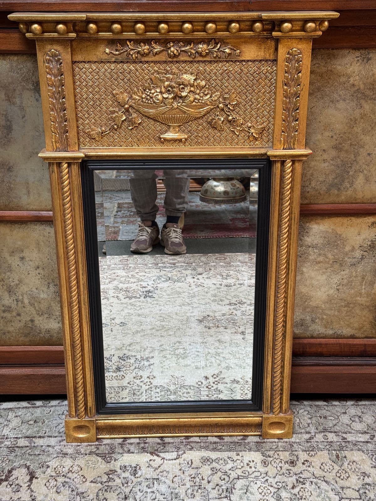Federal Style Gilt Wood Trumeau Mirror, Vintage - Thumbnail 3