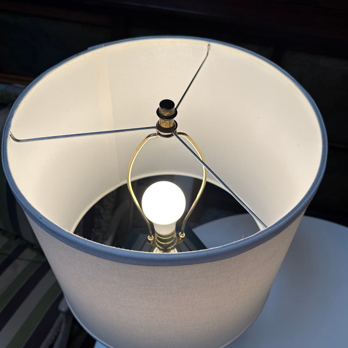 Navy Impasto Table Lamp With Hand Sculpted Floral Relief, Vintage - Thumbnail 11